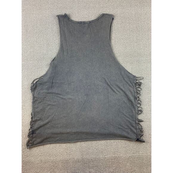 Forever 21 Women Large Gray AC/DC Graphic Fringe Cut-Out Tank Top - Picture 2 of 8